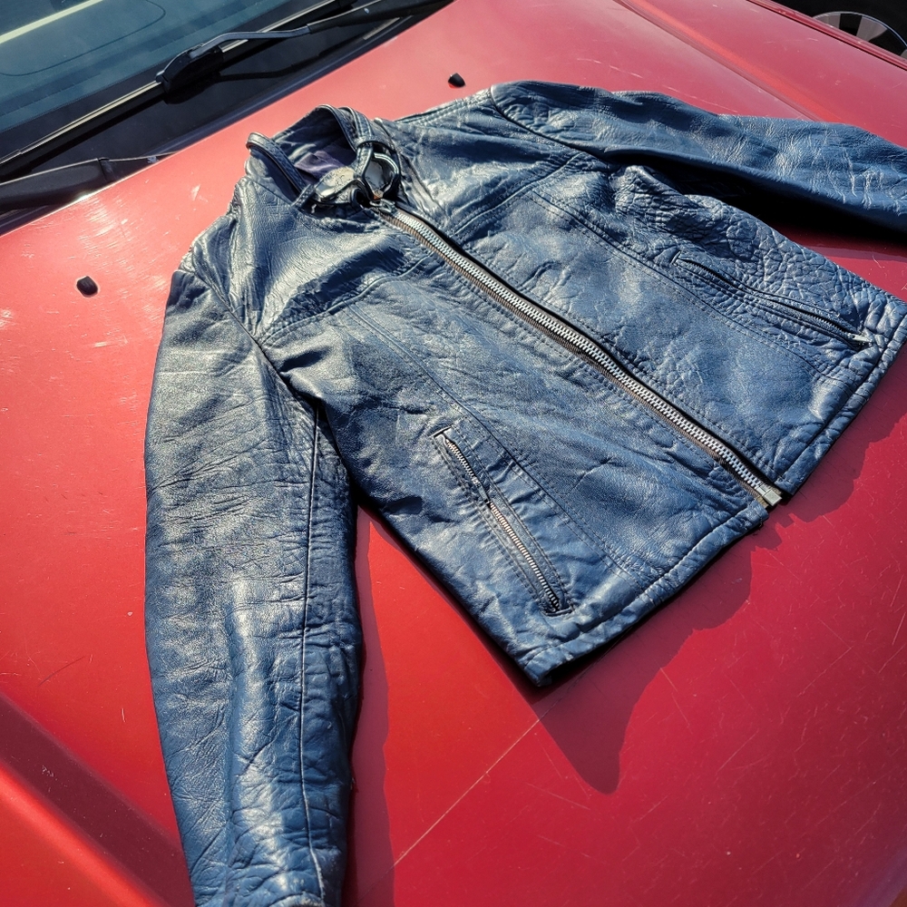 Vintage Leather Jacket-The Old Mill Glen Laine by Bainton women's 14 large blue
